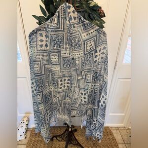 Lightweight Blue Patchwork Mixed Print Floral & Paisley Long Scarf with Tassels